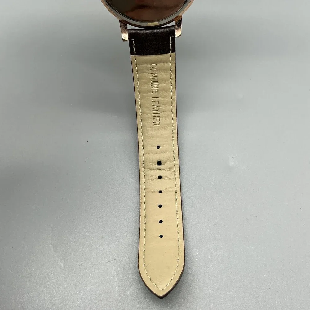 ROK Mens Watch 43mm Rose Gold Tone Brown Leather Air Force New Battery